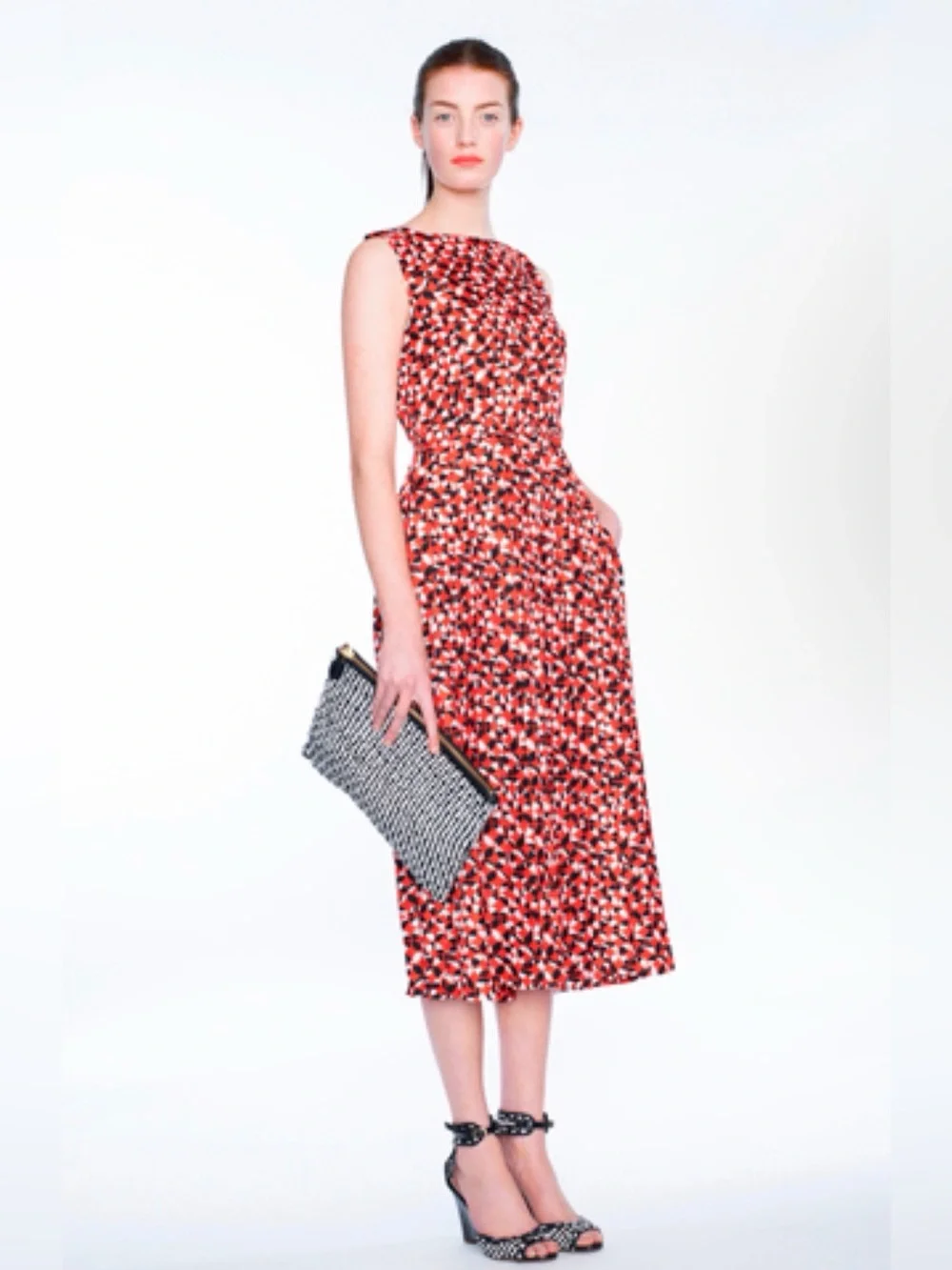 J Crew Collection NWT Size 0 Silk Red White Geometric Belted Dress $350